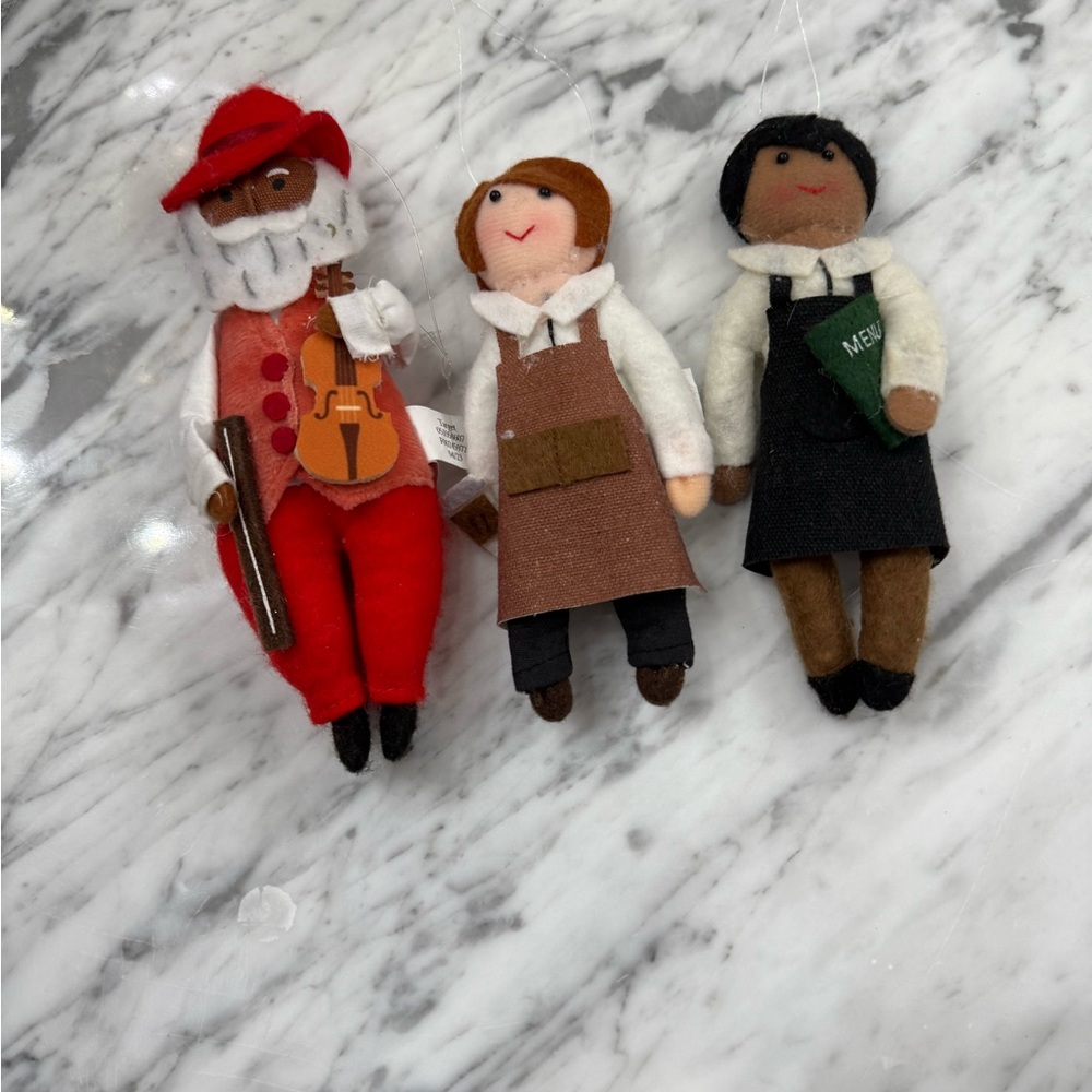 NWT Handcrafted Felt Doll Ornament Set - Restaurant Barista Waitress Violinist
